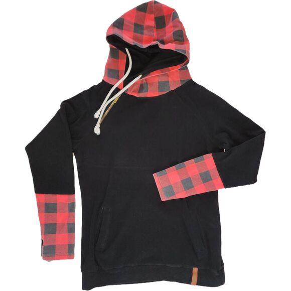 AMPERSAND AVE Tops - Ampersand Avenue Black & Red Plaid Hooded Sweatshirt Sz S